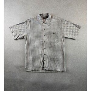 Vintage Anchor Blue Plaid Shirt Mens L Gray‎ Textured Short Sleeve Button-Up Y2K